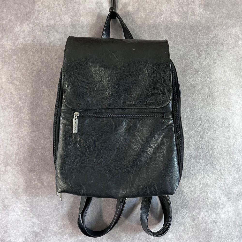 La Rosa Backpack Women‎ Small Black Leather Minimalist Flap Zip Bag *See Pics*